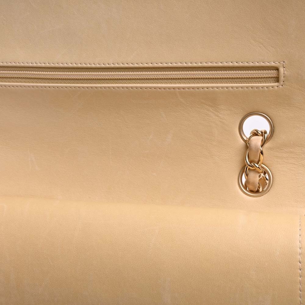 CHANEL Leather Matelasse Coco Mark W Flap Chain Shoulder Bag Beige Women's - Picture 10 of 10